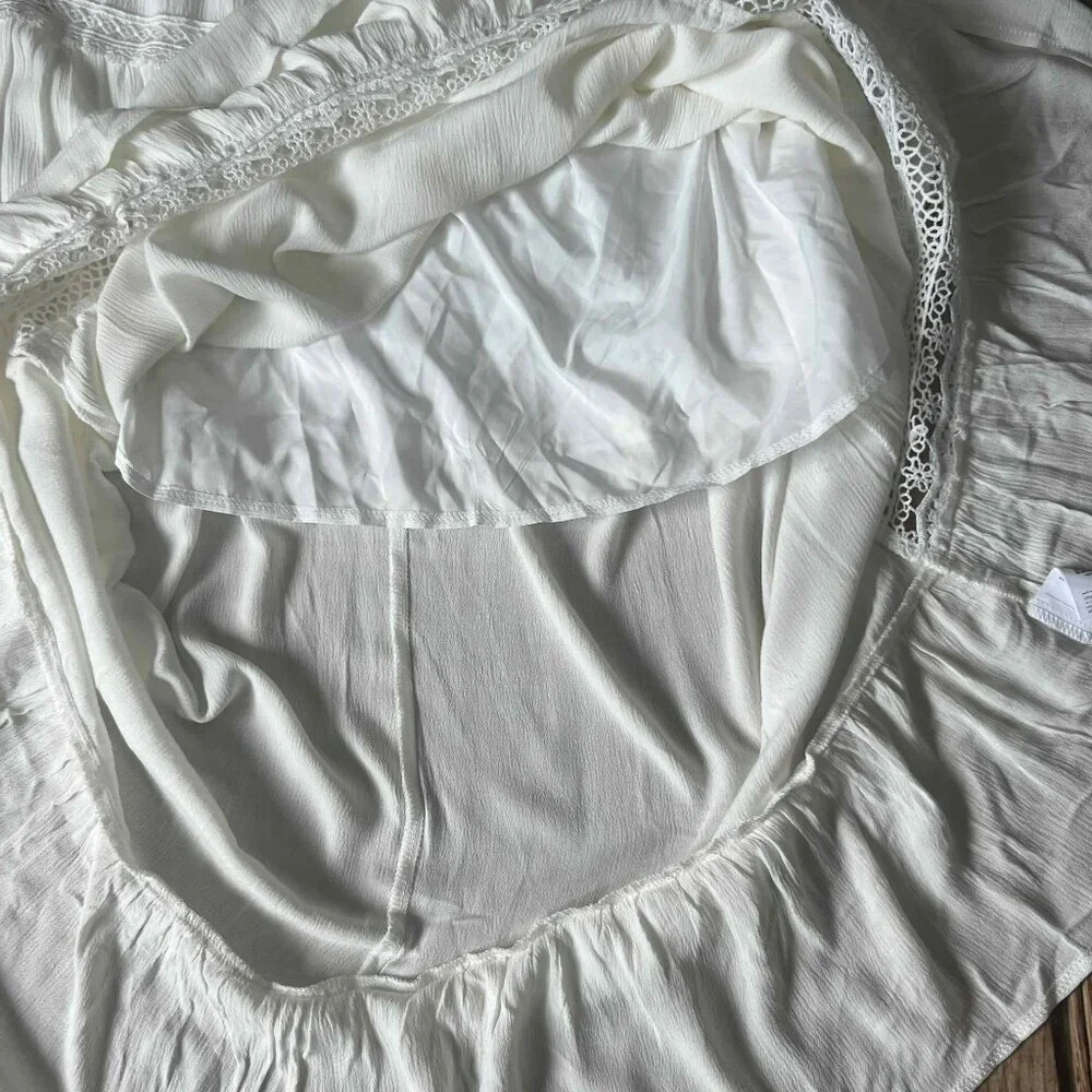 White Strapless Boho Embroidered A-Line Dress Holiday Wedding Romantic Festival - Picture 10 of 12